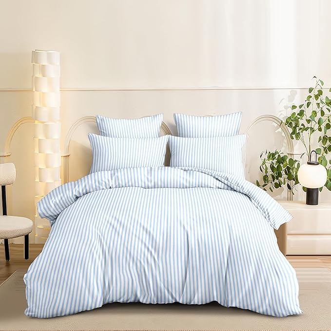 Nayoroom Blue Striped Duvet Cover King Size White Stripe Duvet Cover Dorm - Image 5