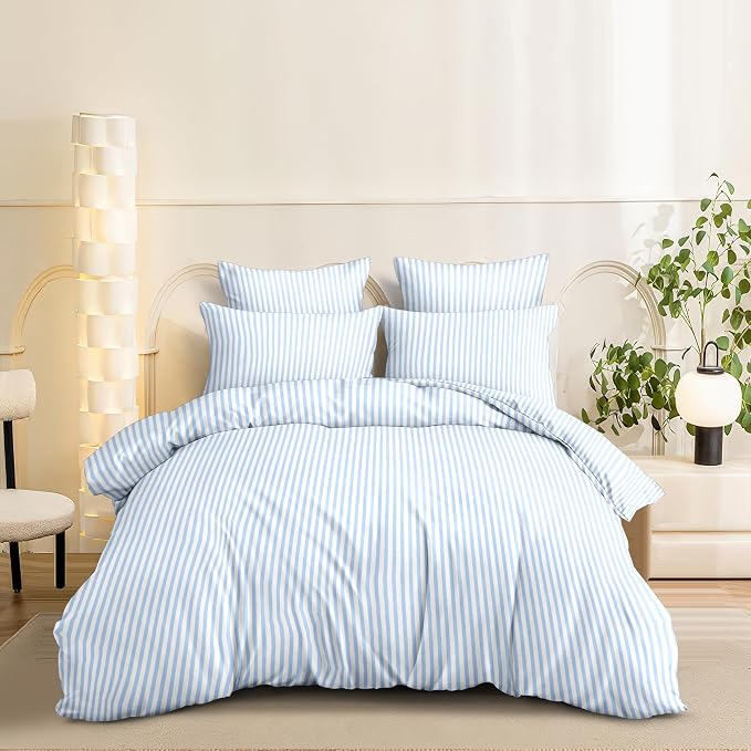 Nayoroom Blue Striped Duvet Cover Queen Size White Stripe Duvet Cover Dorm - Image 5
