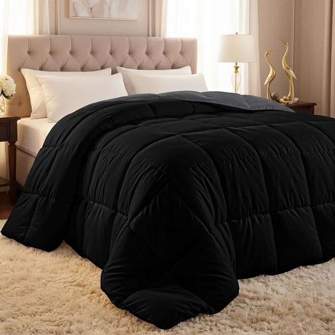 Utopia Bedding Queen Comforter Duvet Insert, Reversible Black/Grey Quilted - Image 2