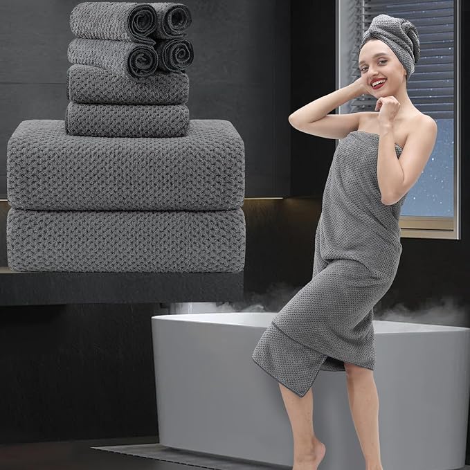 8 Piece Bathroom Towel Set Dark Gray |2 Oversized Large Bath Towels Sheet by MAGGEA