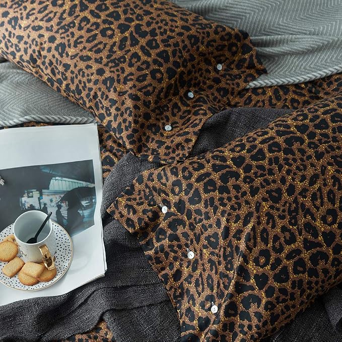 mixinni Leopard Print Duvet Cover King Size Long Staple Cotton Bedding Set - Image 5