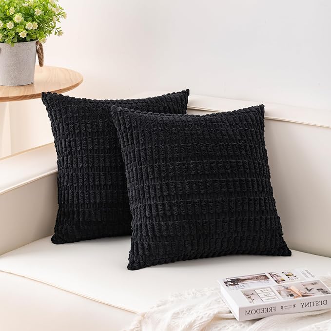 Aegero Pack of 2 Corduroy Decorative Throw Pillow Covers 20x20 InchSoft Striped by Unknown