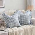 2 Pack Blue White Plaid Ruffle Throw Pillow Covers Farmhouse Checkered Chic by Qilunn