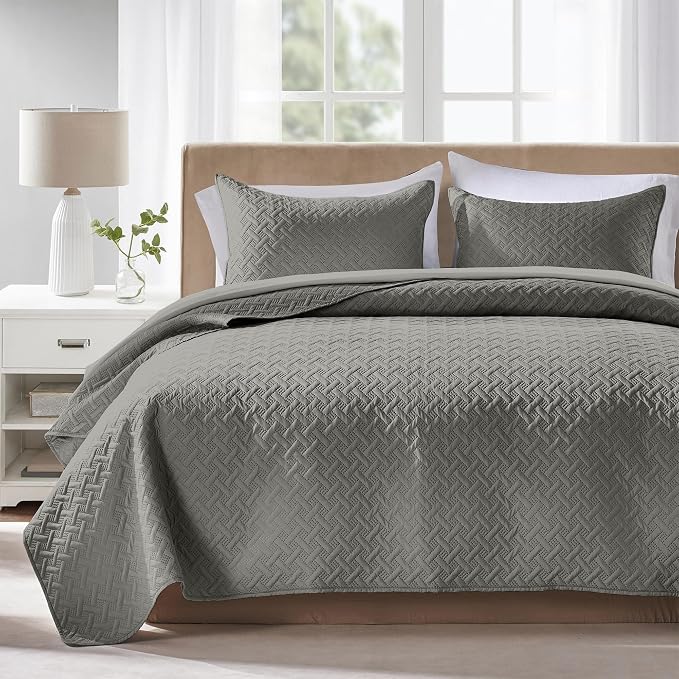 FLYMME Queen Quilt Bedding Set Dark Grey Lightweight Bedspreads Full Size by FLYMME