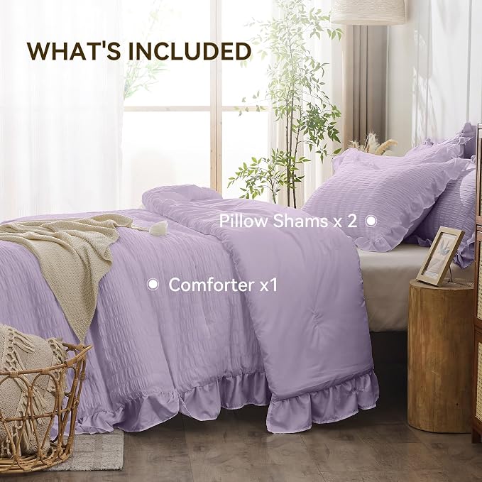 JOLLYVOGUE Lavender Comforter Full Size, 3 Pieces Seersucker Lightweight Full - Image 6