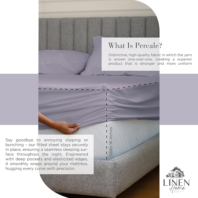 Linen Home 100% Cotton Percale Sheets Full Size, Prelude Purple, Deep Pocket - Image 4