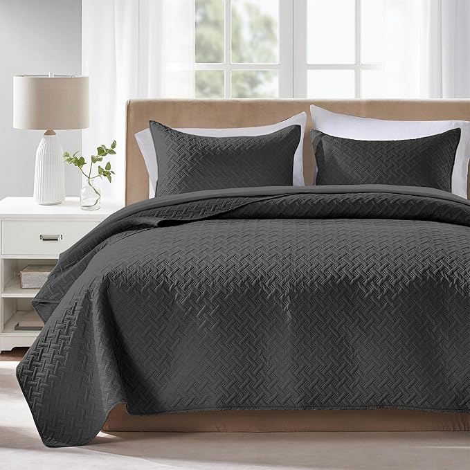 FLYMME King Size Quilt Bedding Set Black Lightweight Bedspreads Set, Modern by FLYMME