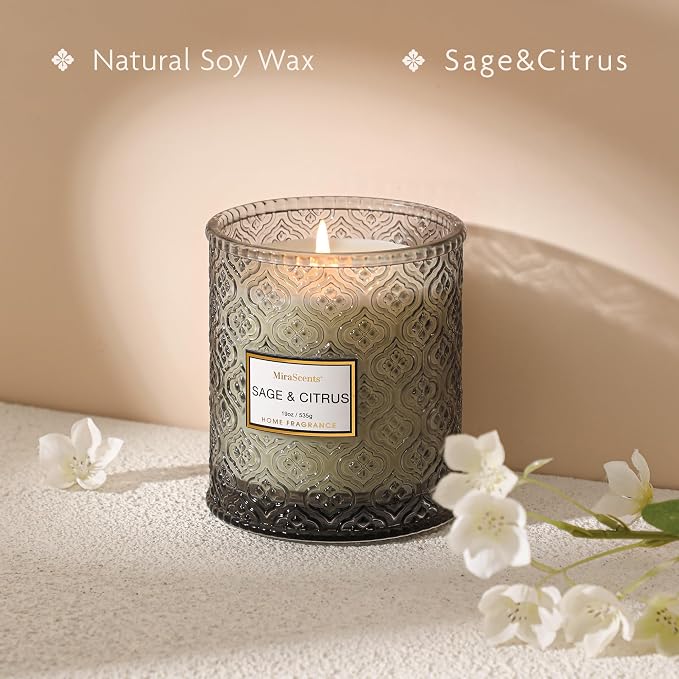 Sage & Citrus Scented Candles, Large Natural Soy Candle, 88 Hours Burning Time - Image 3