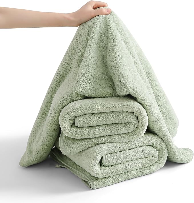 4 Piece Extra Large Bath Towel 35"x70" Oversized Bath Sheet Green Bath Towel Set - Image 8
