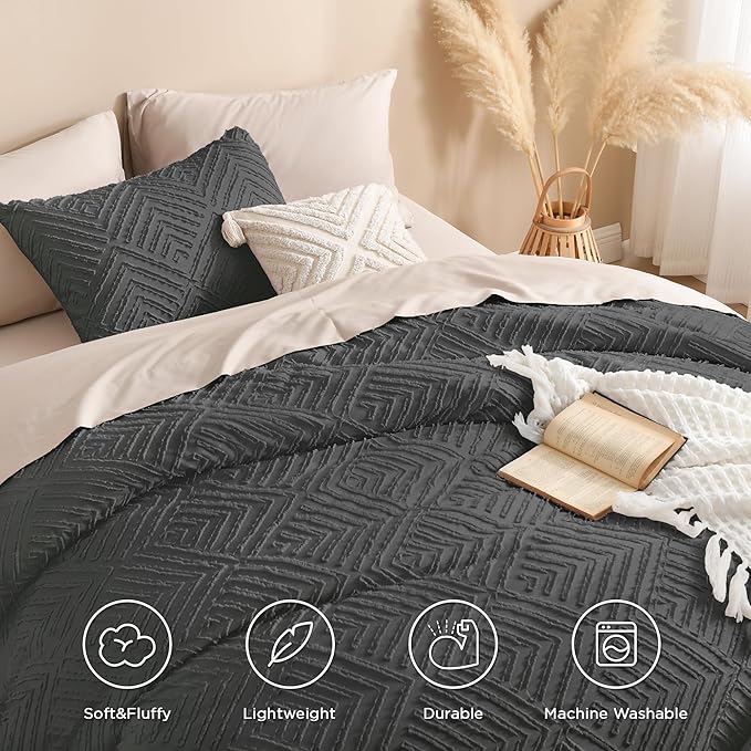 Andency Dark Grey Comforter Set King Size, 3 Pieces Gray Boho Bedding Set & - Image 4
