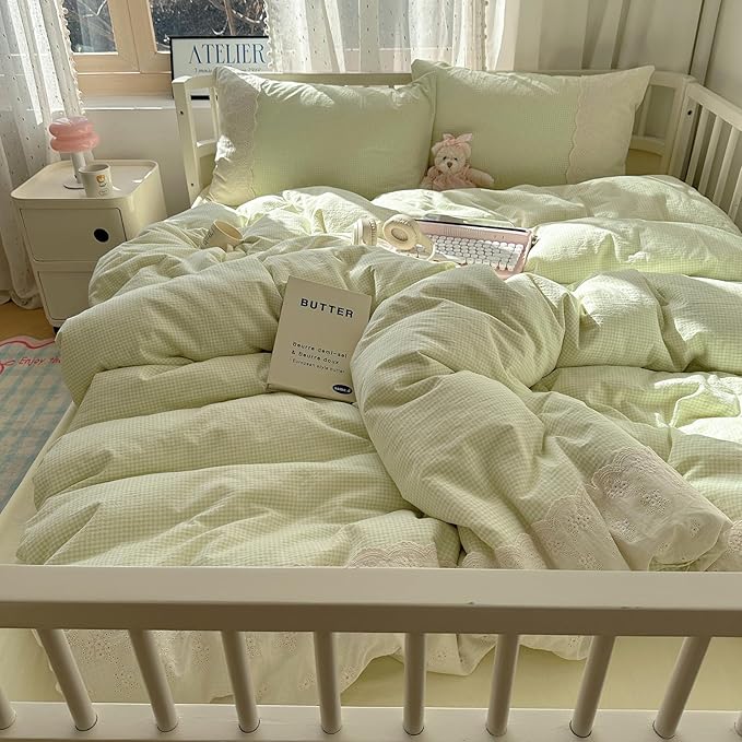 MKXI Mint Green Gingham Duvet Cover Set Twin - Image 3