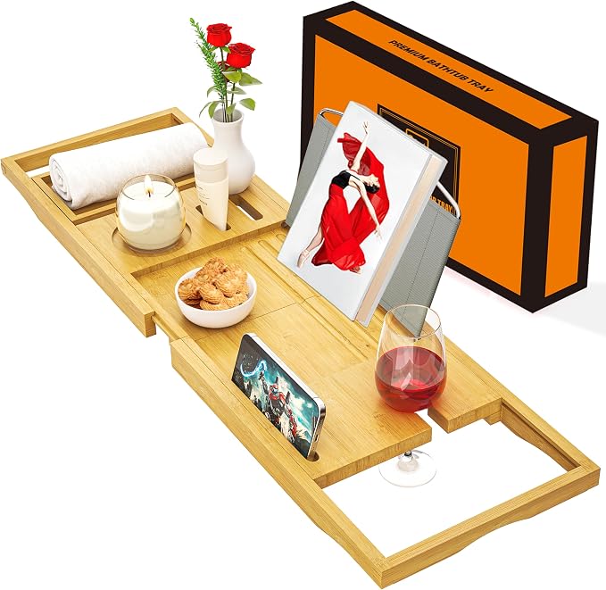 Banlilu Premium Natural Bamboo Expandable Bathtub Tray Caddy, Luxury Spa-Like by Banlilu