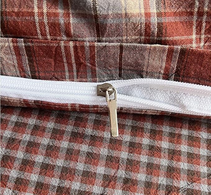 PinkMemory Caramel Blue Gingham Duvet Cover King 100% Washed Cotton Buffalo - Image 7