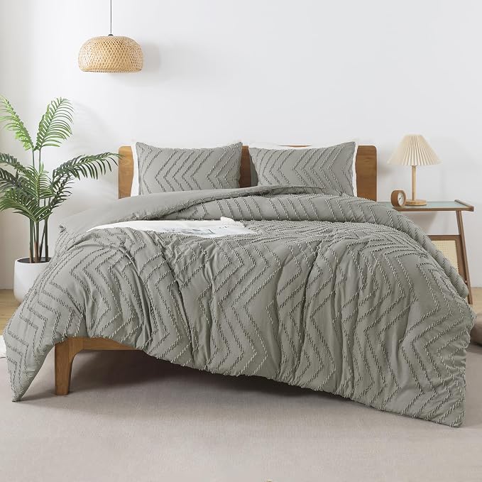 Andency Medium Grey Comforter Set Queen Size, Boho Soft Warm Tufted Bedding - Image 2