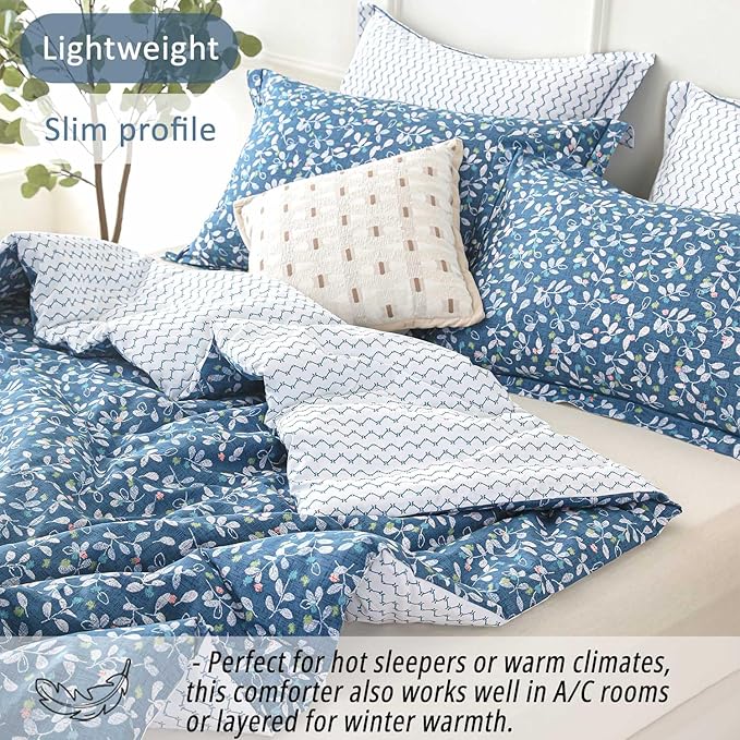 LEMIROE Blue Floral Cotton Comforter Queen Size - Image 3