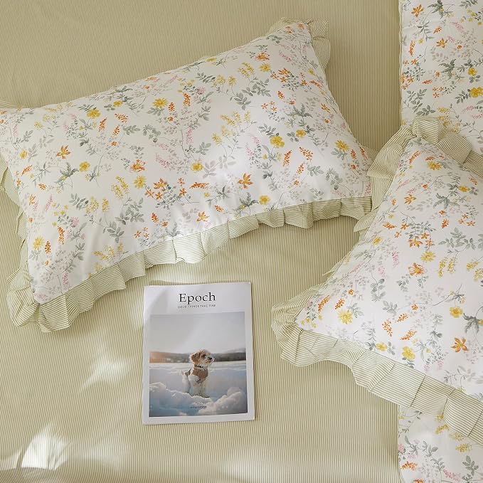 mixinni 100% Cotton Duvet Cover Set Twin XL, Reversible Spring Floral Ruffle - Image 6
