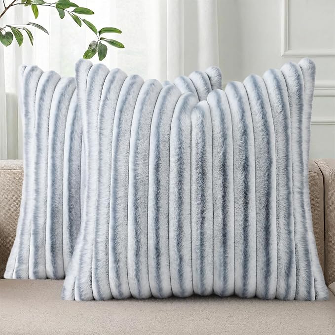 Pallene Faux Fur Plush Throw Pillow Covers 22x22 Set of 2, Luxury Soft Fluffy by PALLENE
