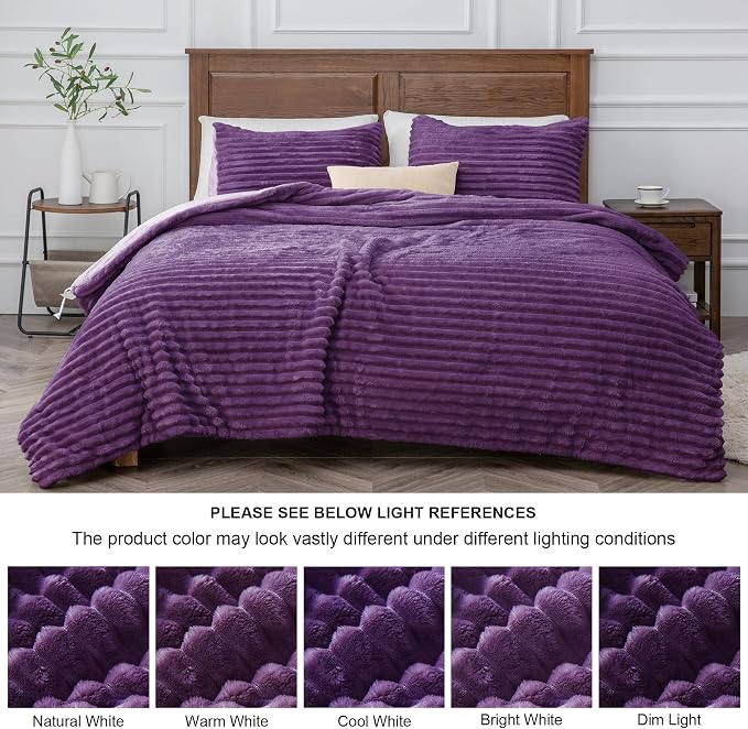 BEDELITE Fleece Queen Comforter Set -Super Soft & Warm Fluffy Purple Bedding - Image 8