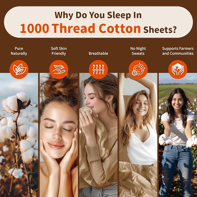 LBRO2M 1000 Thread Count 100% Egyptian Cotton Sheets Set Twin XL, 3 Piece Sets - Image 4