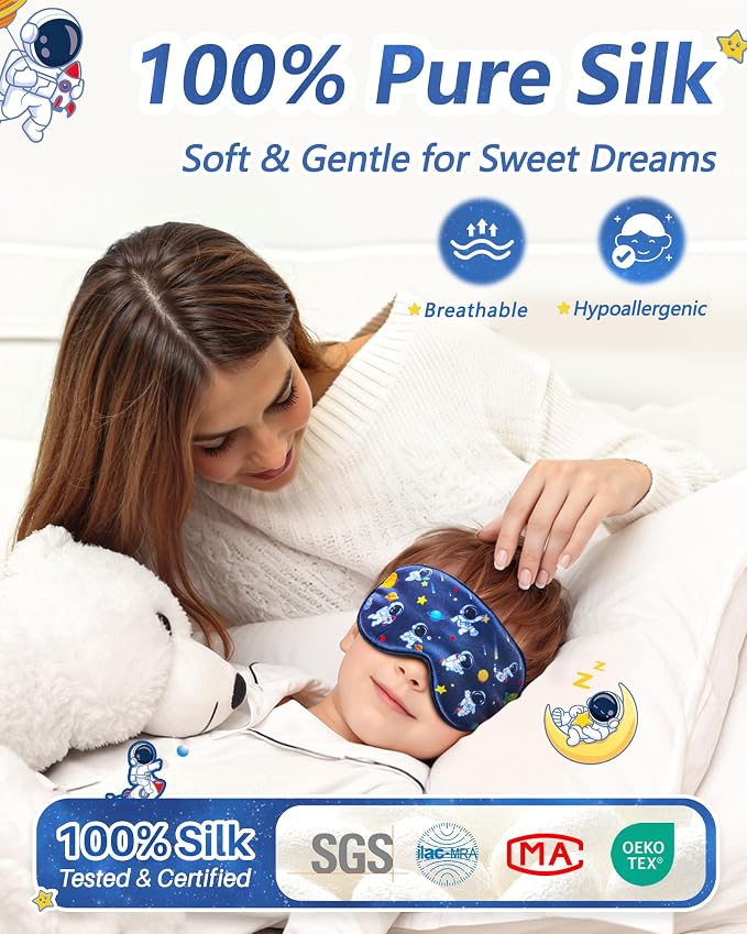 BeeVines Kids 100% Real Mulberry Silk Sleep Mask 2 Pack, Original Design Pure - Image 2