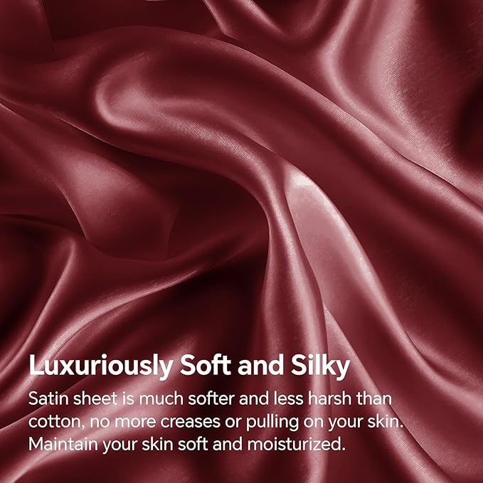 BEDELITE Satin Fitted Sheet and Pillowcases Set, Soft Similar to Silk Bottom - Image 3