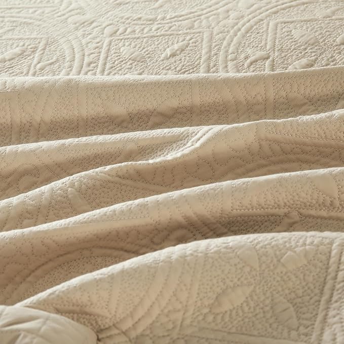 ROOMLIFE Quilt Set Full Size 3D Floral Embroidery Pattern 3-Piece Cotton - Image 9