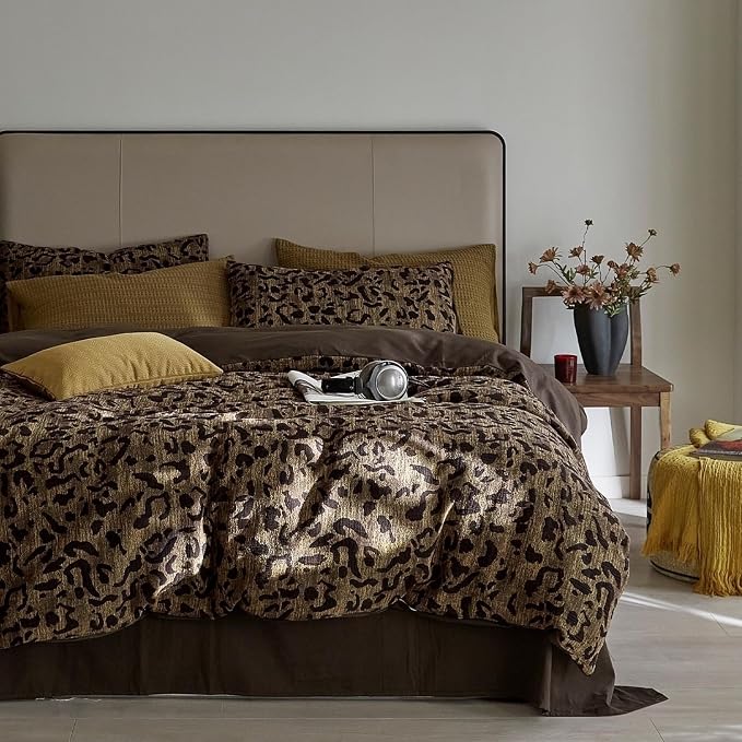 mixinni Leopard Duvet Cover Twin XL Size Yarn-Dyed Leopard Print Jacquard by mixinni