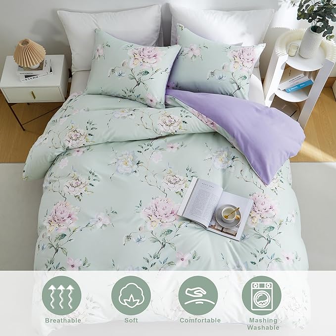 BOLINLIVING Floral Duvet Cover Full Size 3 Pieces, Flower Duvet Cover - Image 4