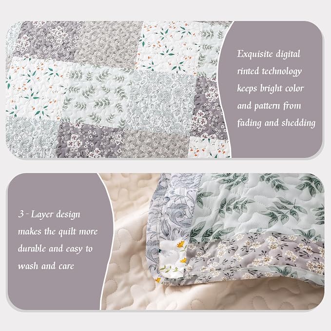Whale Flotilla Patchwork Quilt Twin Size, Extra Soft Boho Floral Bedspreads - Image 5
