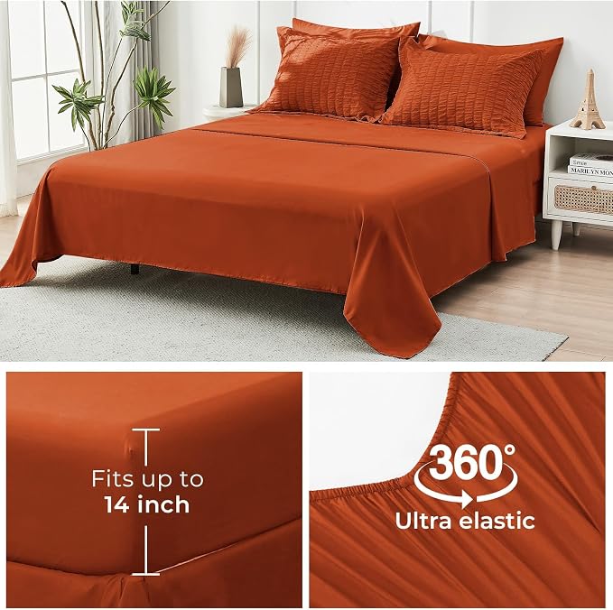 HYMOKEGE Burnt Orange King Size Comforter Set Seersucker 7 Pieces, All Season - Image 6