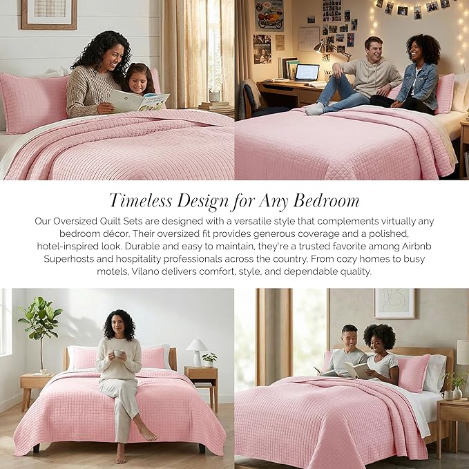 Southshore Fine Living, Inc. Stitched Pink Queen Quilt Bedding Set, Oversized - Image 6