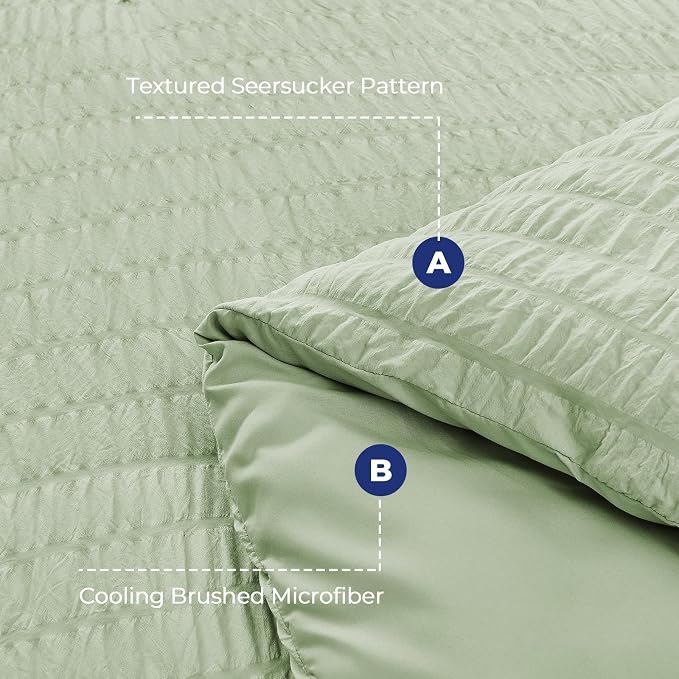 HYMOKEGE Light Green King Size Comforter Set Seersucker 7 Pieces, All Season - Image 4