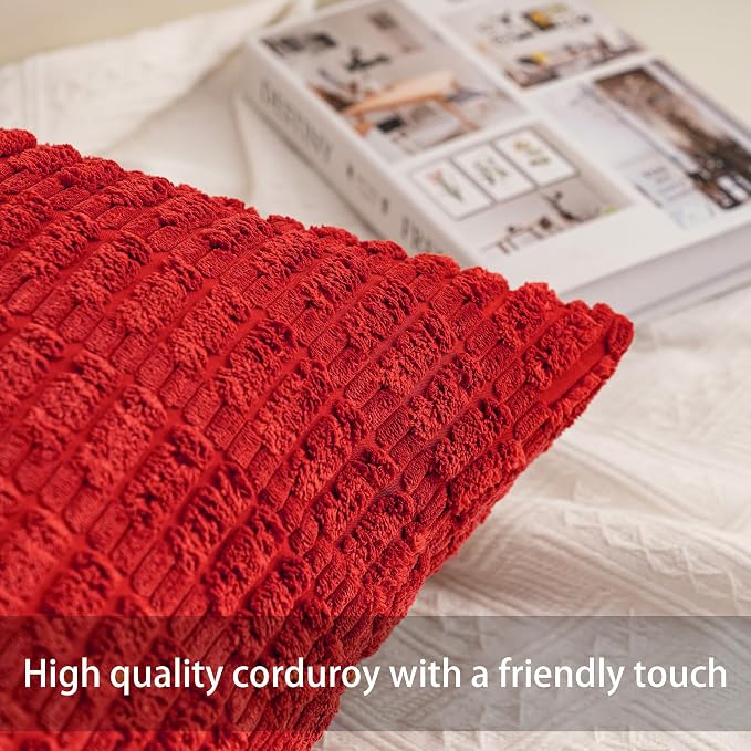 Aegero Pack of 2 Christmas Red Corduroy Decorative Throw Pillow Covers 24x24 - Image 2