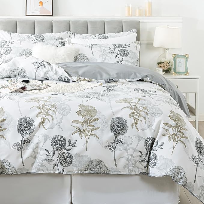 FADFAY Floral Duvet Cover Set Twin XL 100% Cotton College Bedding Ink Grey by CottonWorldSweetDream