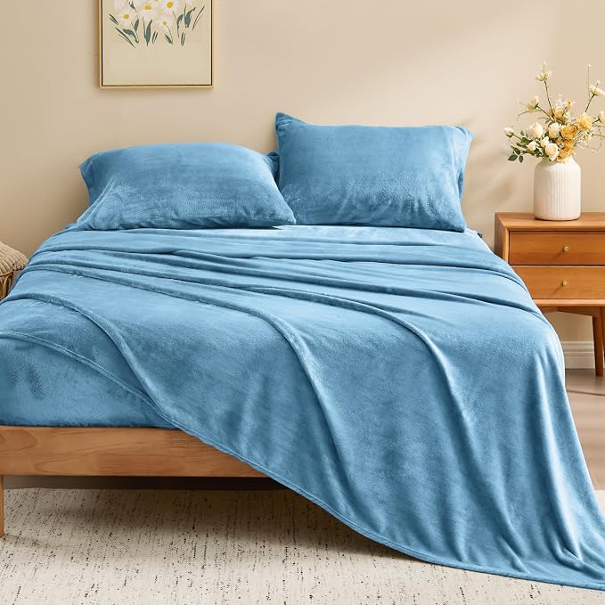 BEDELITE Flannel Sheets King Size Forever Blue - Image 2