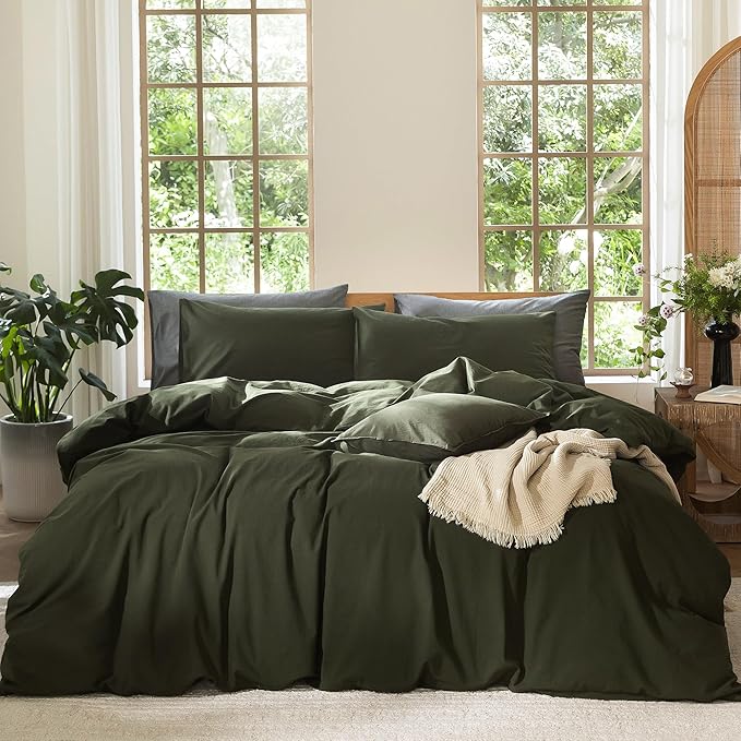 MooMee Bedding Duvet Cover Set 100% Washed Cotton Linen Like Textured by MOOMEE