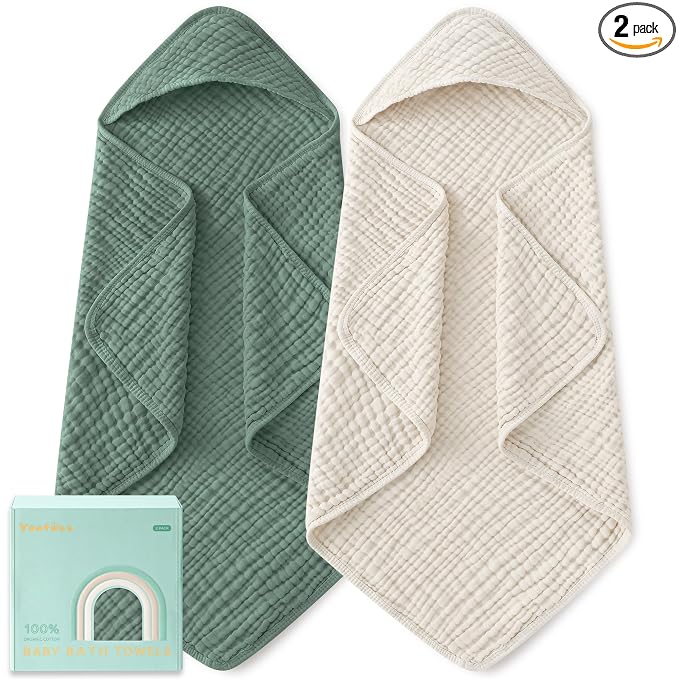Yoofoss Hooded Baby Towels for Newborn 2 Pack 100% Muslin Organic Cotton Baby by YOOFOSS