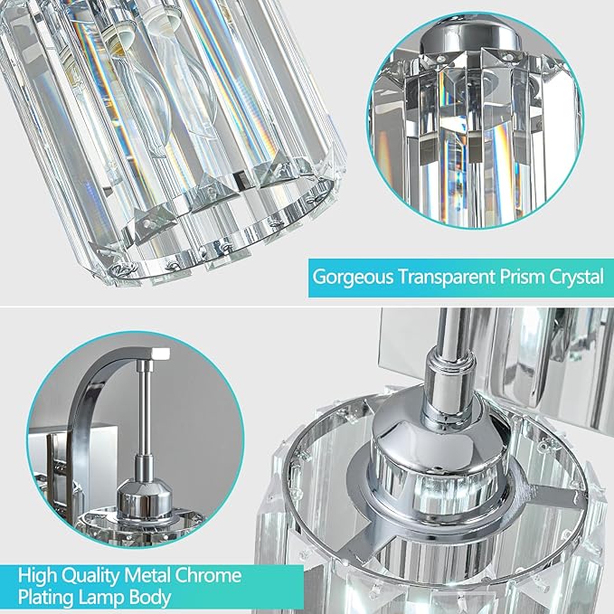 4-Light Crystal Vanity Light, Modern Chrome Bathroom Wall Sconce - Image 5
