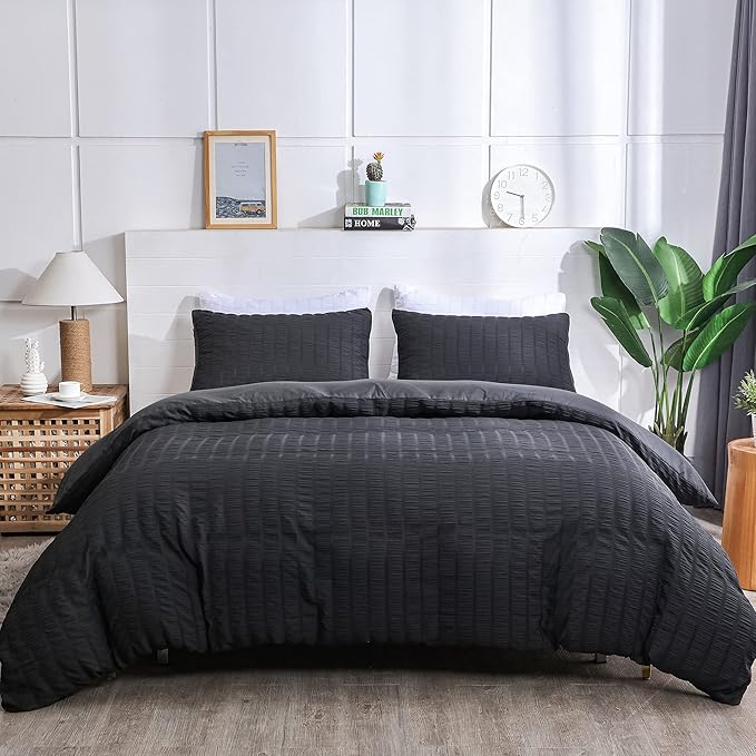 AveLom Seersucker Duvet Cover Set Full Size, 3 Pieces, Textured Duvet Cover by AveLom