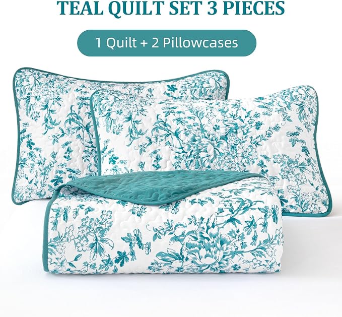 WONGS BEDDING Quilt King Size, Teal Quilt Bedding Set - Image 7
