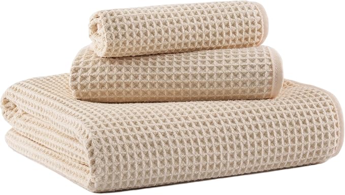 MICROFI New Microfiber Waffle Bath Towels, 3 Pieces, Fast Drying, Lint Free by Unknown