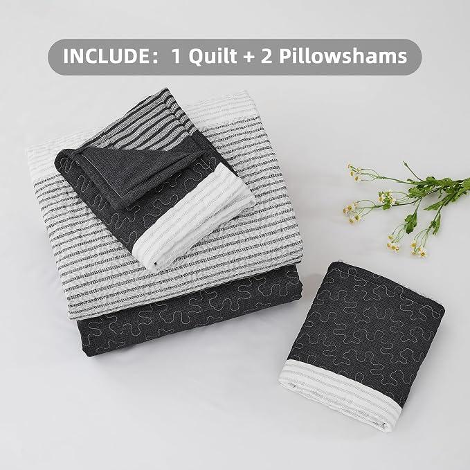 Andency King Size Quilt Set Black and White, 3 Pieces Grey Ultra Soft - Image 6