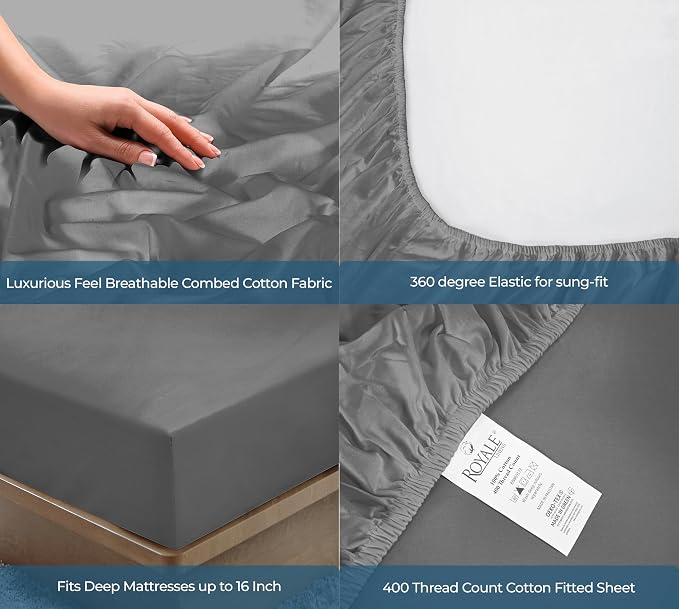 Royale Linens 400 Thread Count 100% American Grown Cotton Fitted Sheet Queen - Image 5
