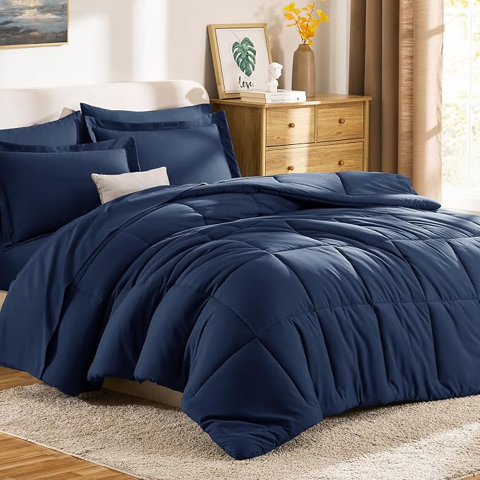 CozyLux Oversized Queen Comforter Sets Navy Blue, 7 Pieces Bed in a Bag - Image 9