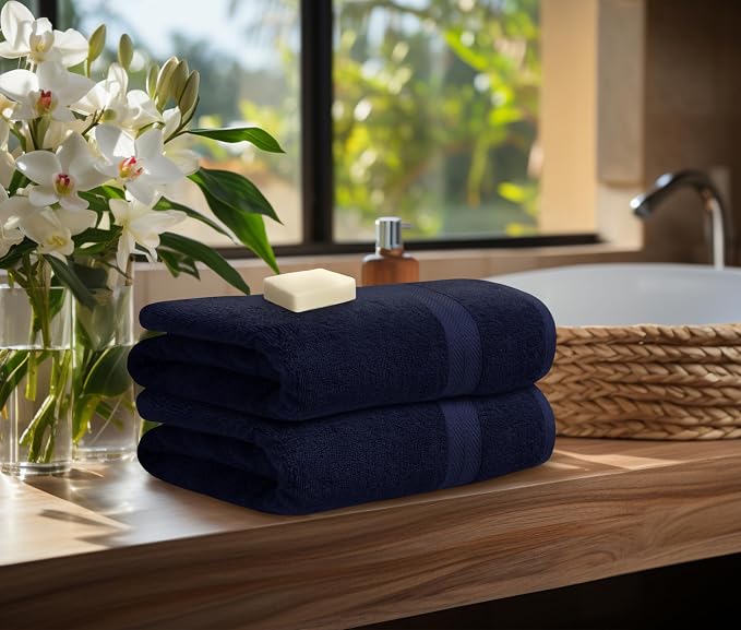 Avalon Towels Navy Blue Bath Towels Set of 4 pcs, 100% Cotton Towel Absorbent - Image 3