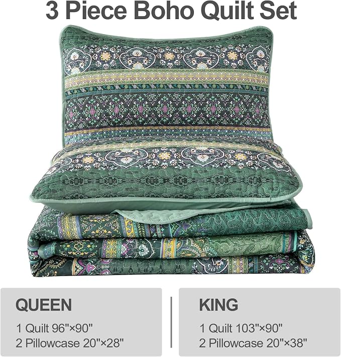WONGS BEDDING Boho Quilt Full Size, Lightweight Microfiber Bed Decor Bedspread - Image 7