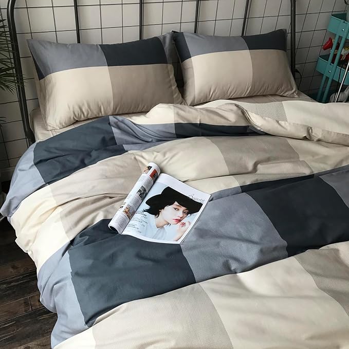mixinni Twin Size Checkered Duvet Cover Set - Image 5