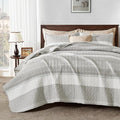 Andency Queen Quilt Bedding Set Linen Grey, 3 Pieces Patchwork Summer Striped by Andency