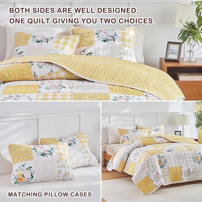 Joyreap 2 Pieces Floral Patchwork Quilt Set Twin, Soft n Cozy Microfiber Quilt - Image 6