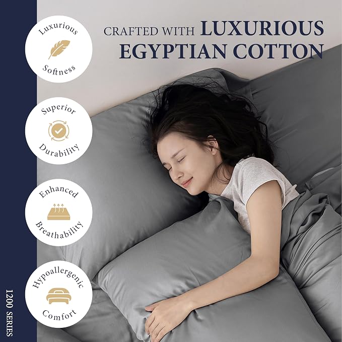 100% Egyptian Cotton Pillow Cases King Size Set of 2 - Image 2